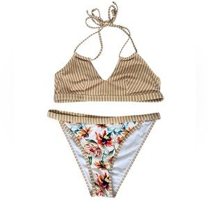 Cupshe NWOT Floral and Stripe Bikini
